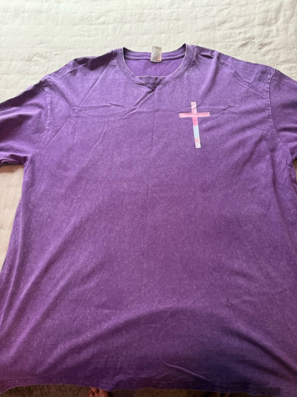 Purple Short Sleeve Tee with Pastel Cross Graphic